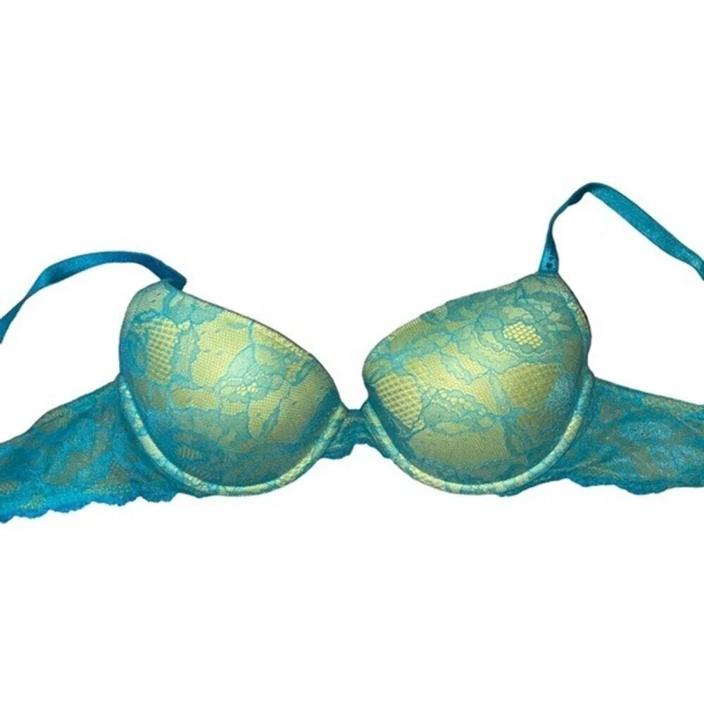 Victoria's Secret green and blue overlay push up bra Bio fit 34D in EUC